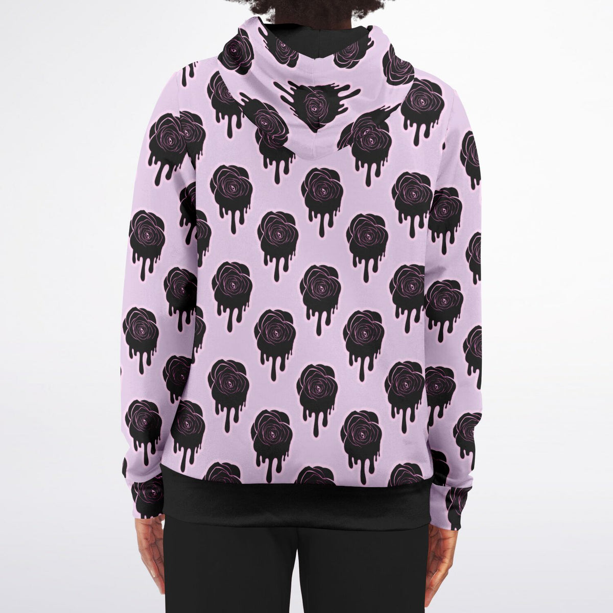 Athletic Zip-Up Hoodie - Black Rose Hoodie, Pastel Goth Hoodie