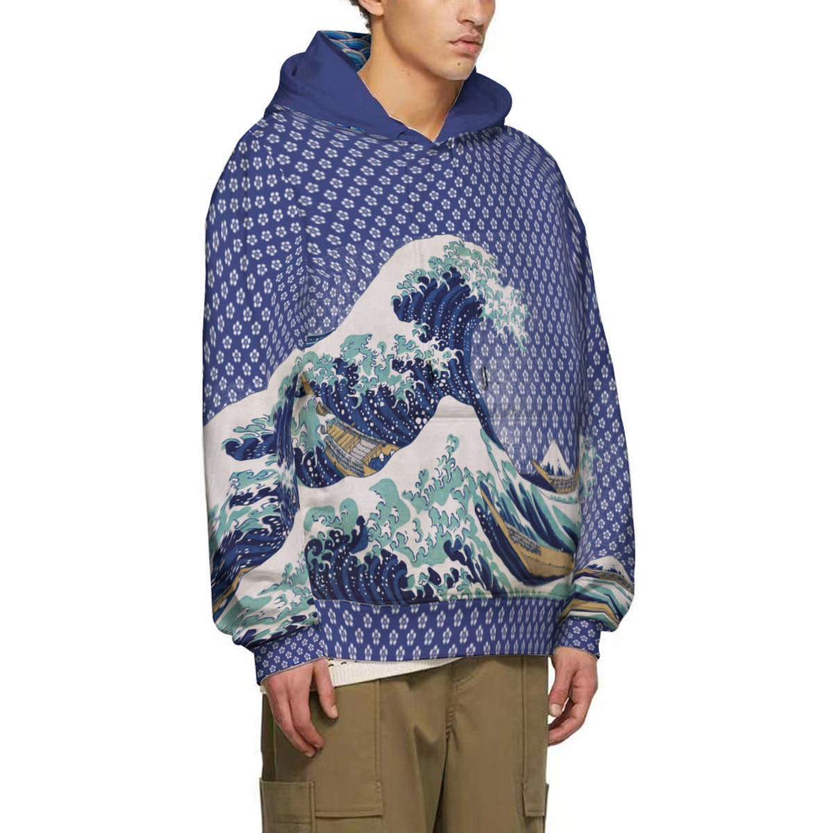 Hoodie mit Kunstdruck Die große Welle vor Kanagawa, Hokusai, 100% Baumwolle retro