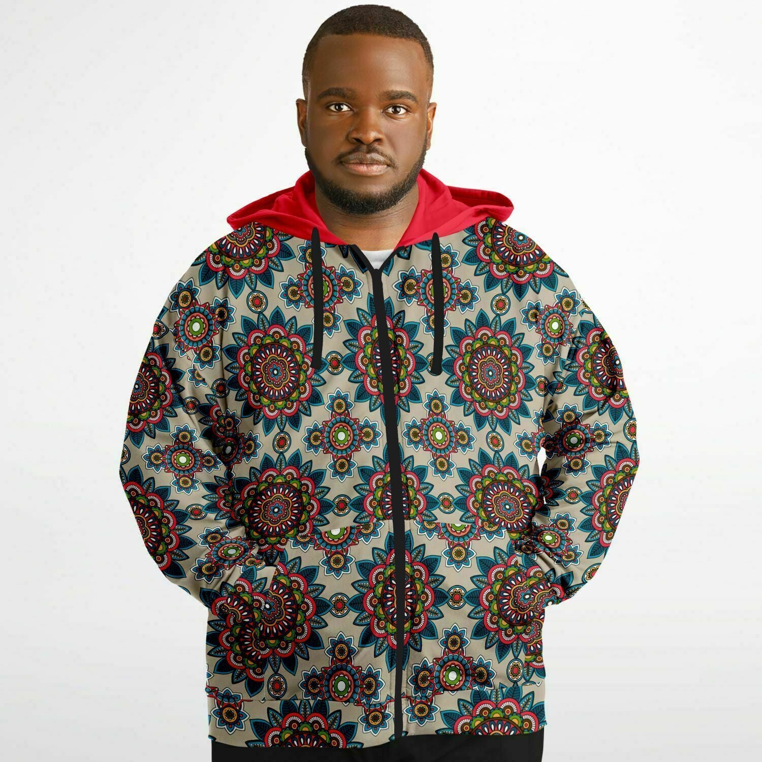 Plus Size zip up hoodie Mandala Print Future Is Retro