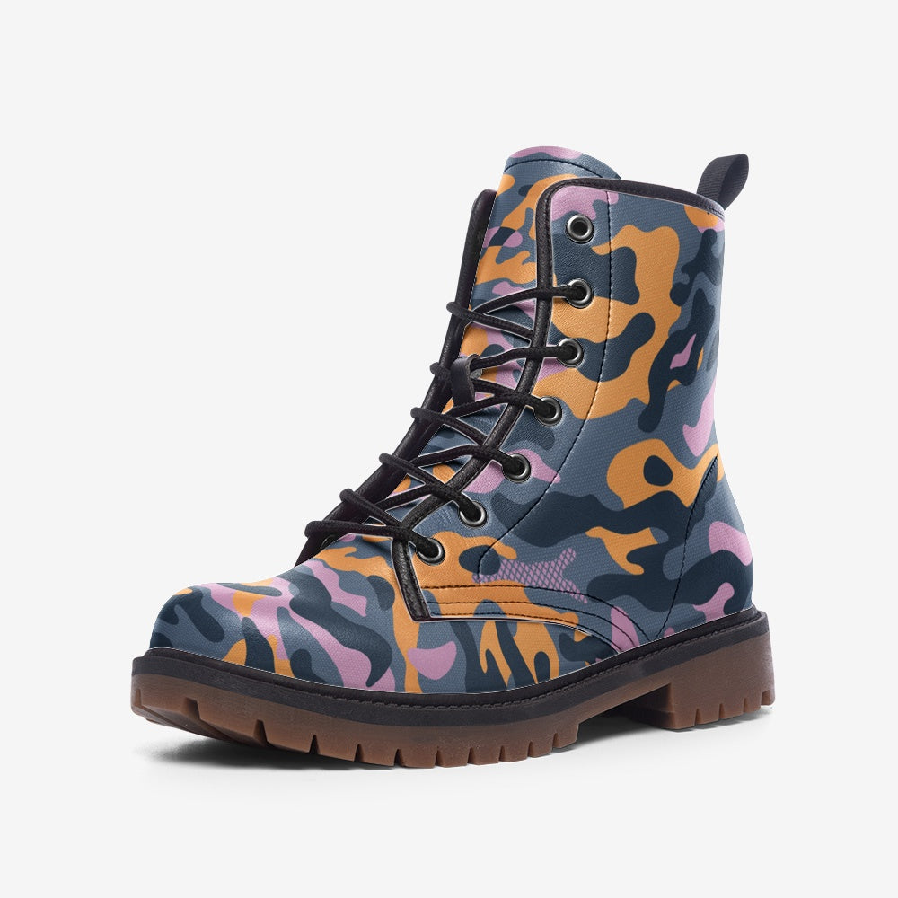 Y2K Vegan Leather Urban Camo Combat Boots