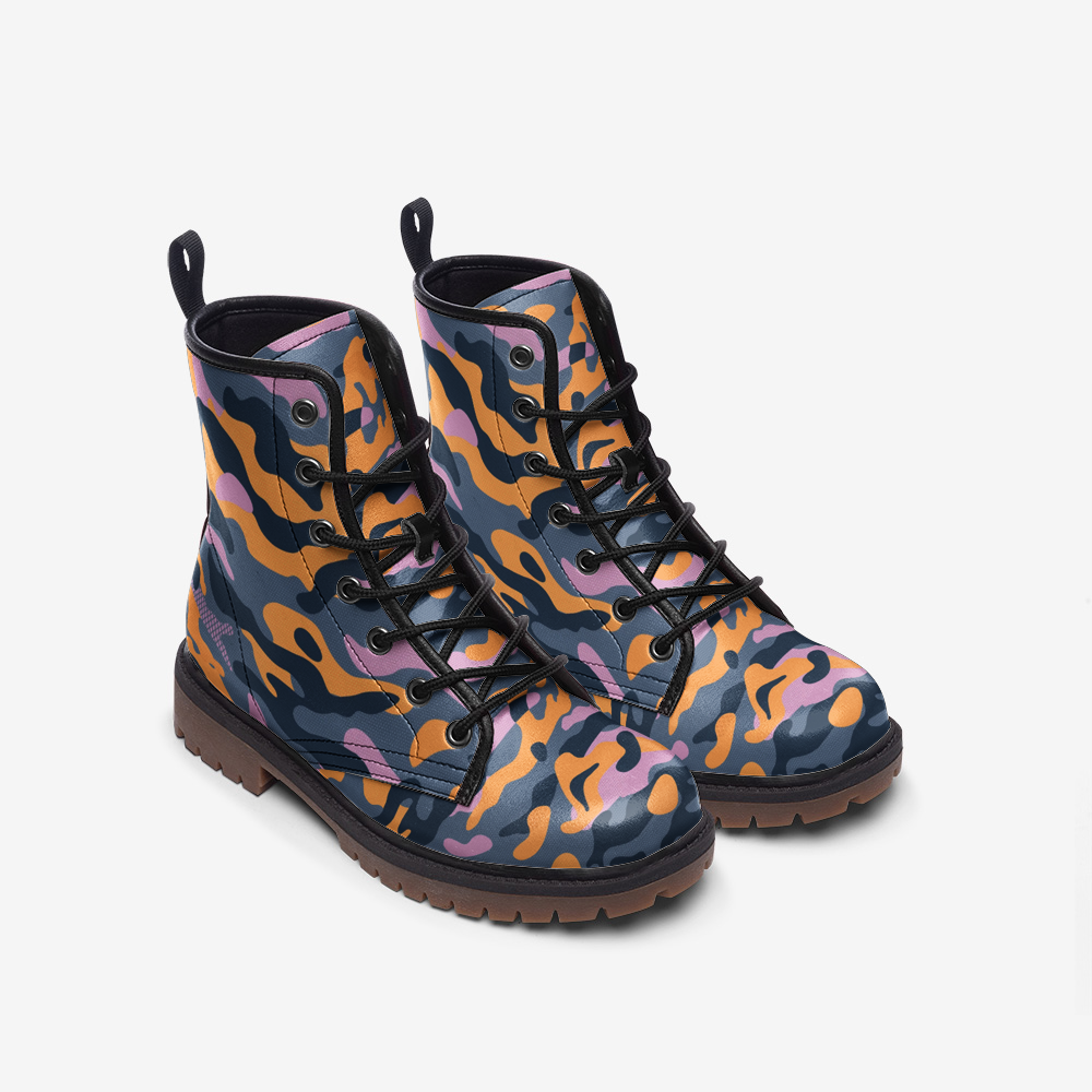 Y2K Vegan Leather Urban Camo Combat Boots