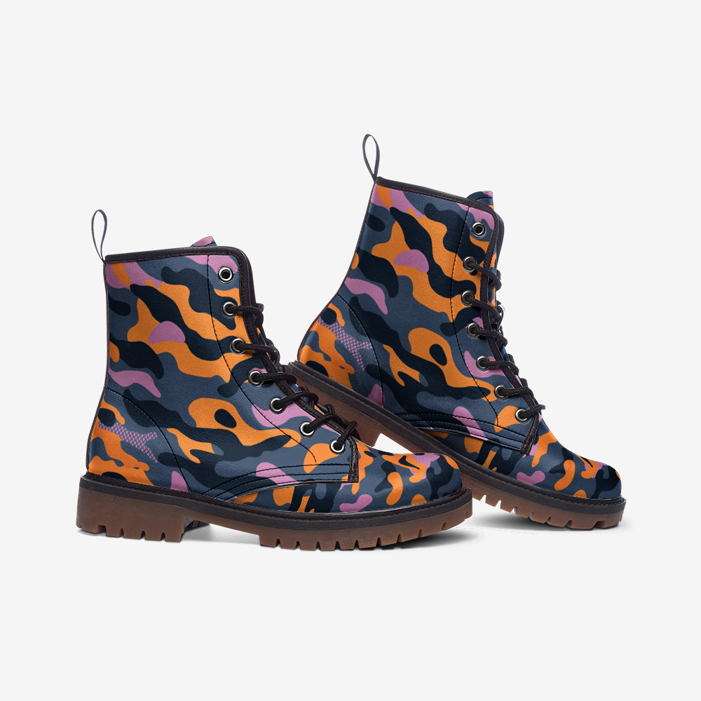 Y2K Vegan Leather Urban Camo Combat Boots
