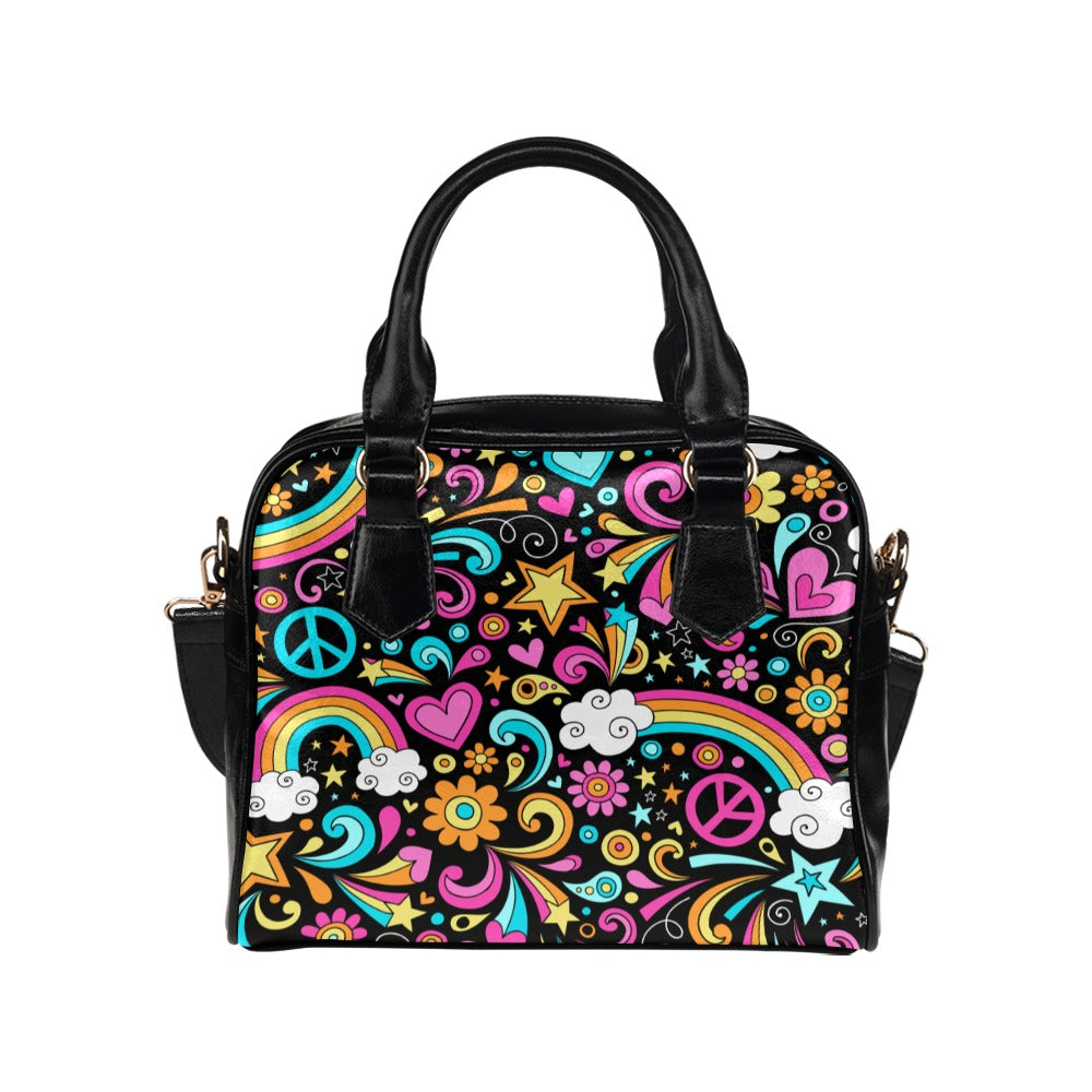60&#39;s Rainbow Shoulder Handbag, High-Grade Vegan Leather, Large Capacity, Adjustable Strap