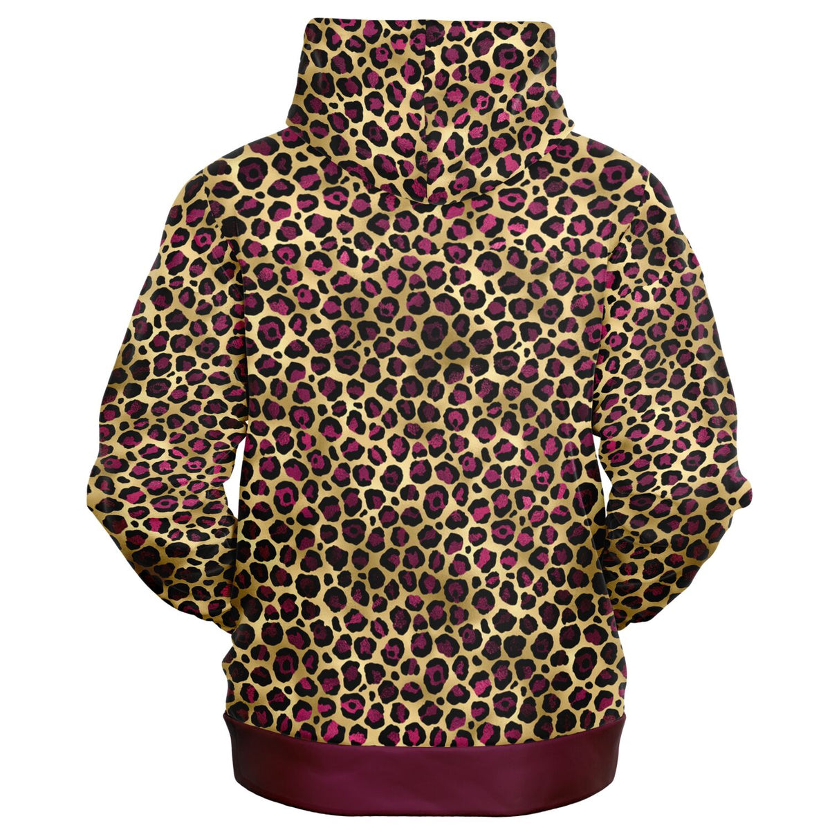 Leopard Luxe Zip Hoodie in Claret Contrast, Rockabilly, Rave, Plus Size Hoodie