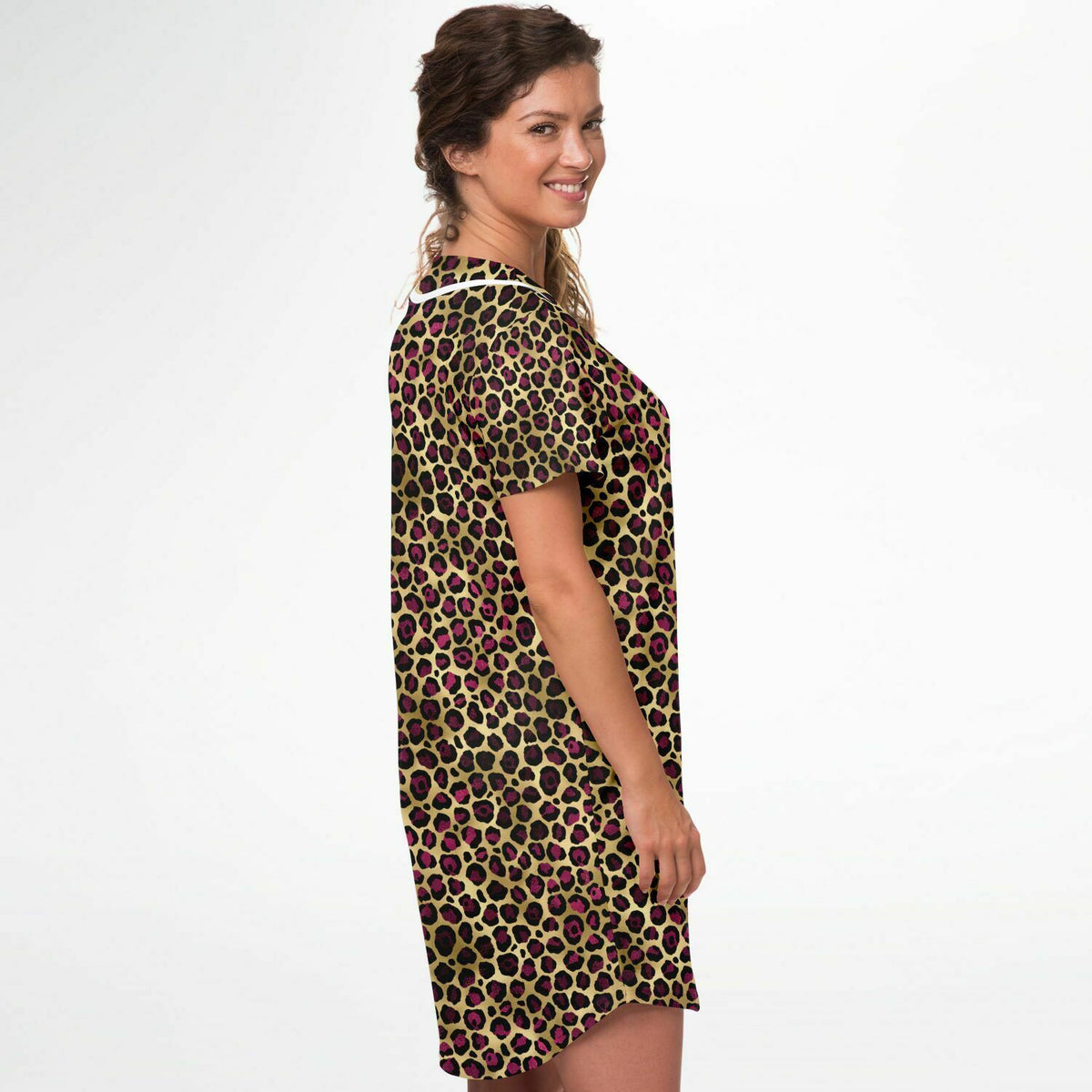 Leopard Print Baseball Jersey Dress - AOP