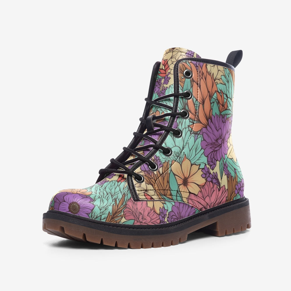 Boho Floral Cottage Core Combat Boots