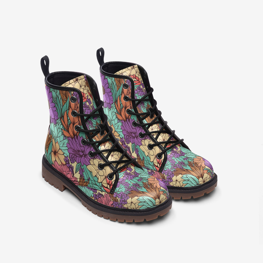 Boho Floral Cottage Core Combat Boots