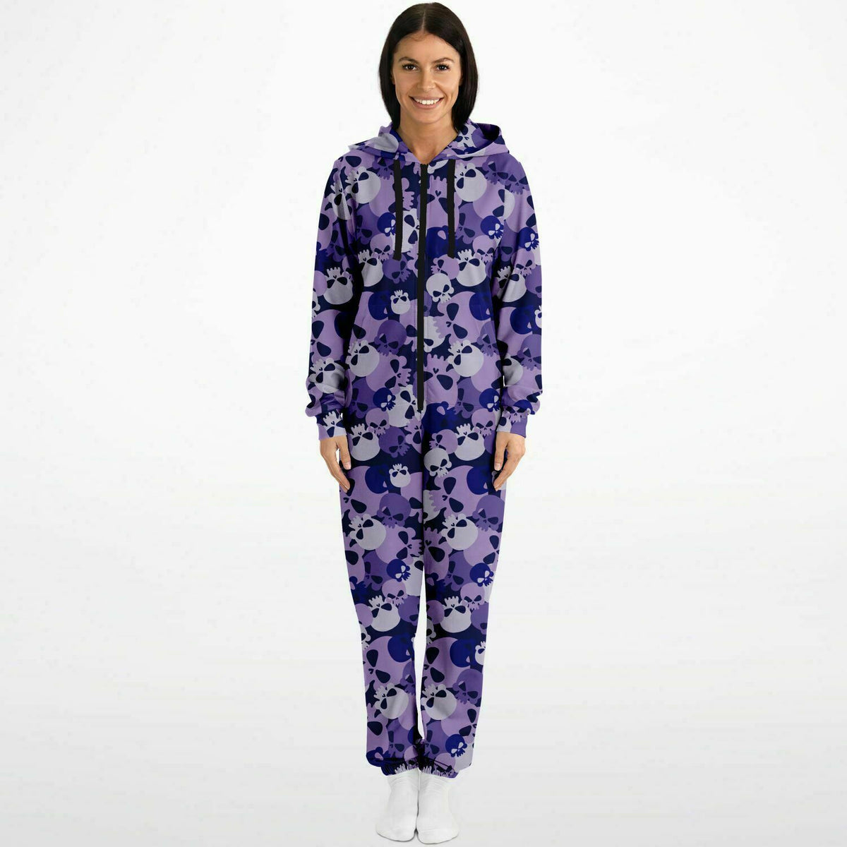 Indigo Skull Hoodie Jumpsuit Loungewear, Rave Festival Wear, makaber, Gothic, 