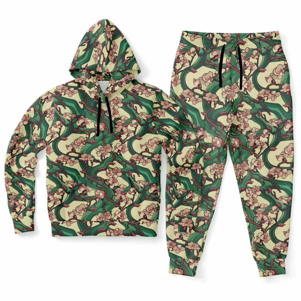 Sportlicher Hoodie und Jogger - Jugendstilblumen 