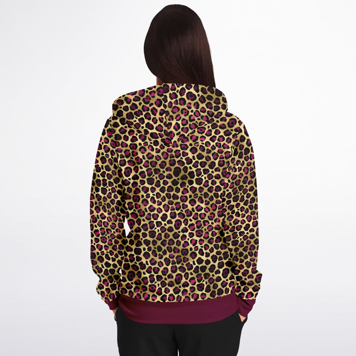 Leopard Luxe Zip Hoodie in Claret Contrast, Rockabilly, Rave, Plus Size Hoodie