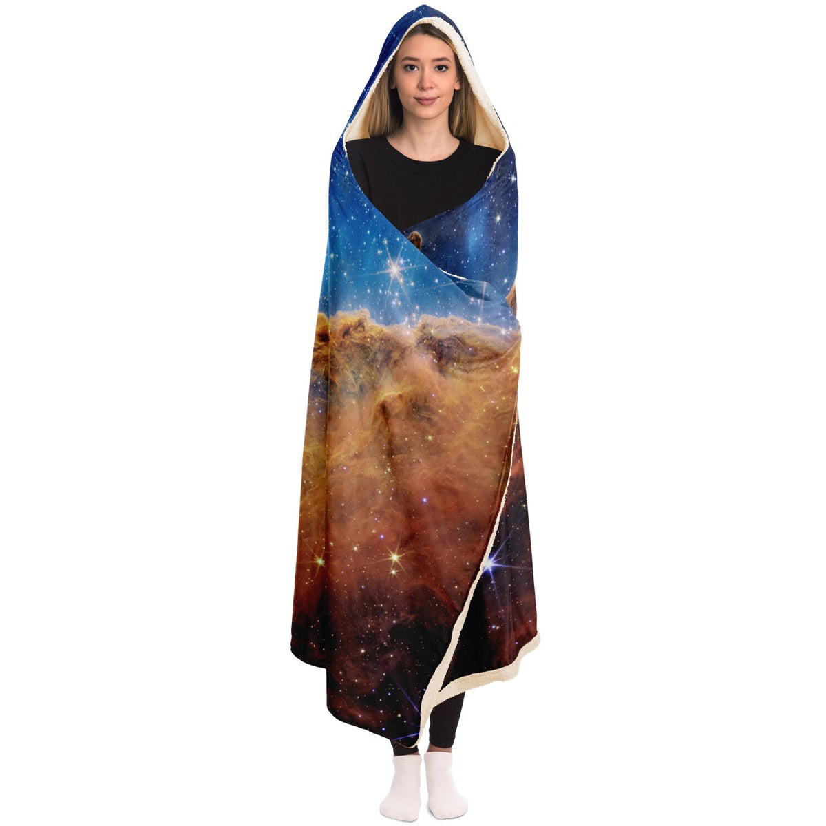 Sherpa House Blanket Hoodie, NASA Nebula Hoodie, Microfleece galaxy hoodie cloak, Giant blanket hoodie