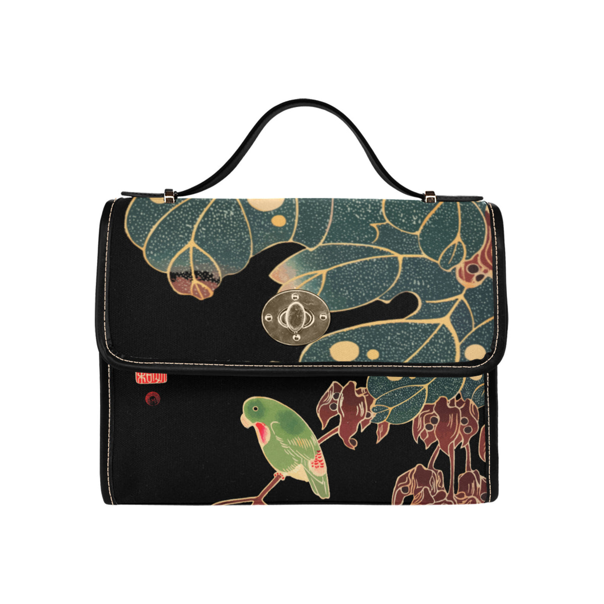 Vegan Flap Over Bag The Paroquet Waterproof Canvas Bag-Black
