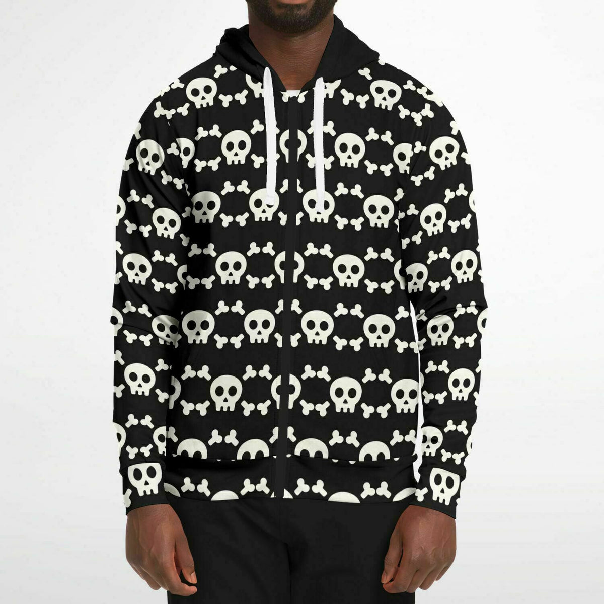 Athletic Zip-Up Hoodie Skull and Bones