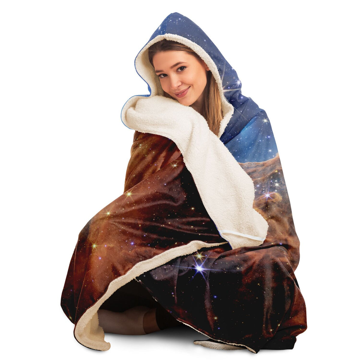 Sherpa House Blanket Hoodie, NASA Nebula Hoodie, Microfleece galaxy hoodie cloak, Giant blanket hoodie