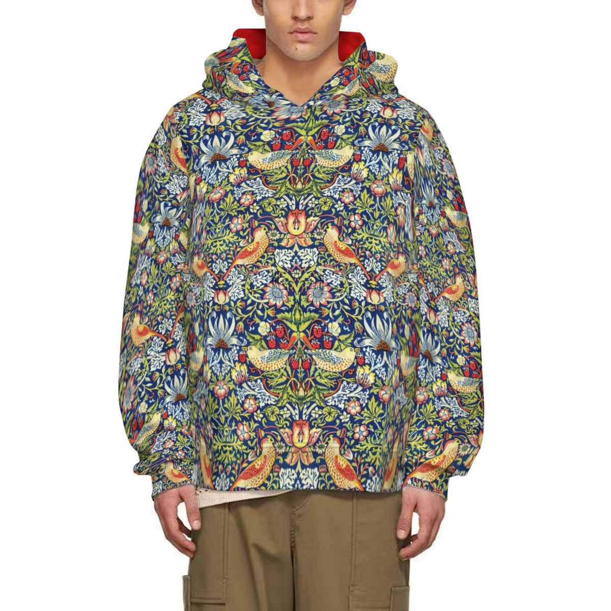 Art Nouveau Heavyweight Cotton Hoodie - William Morris &#39;The Strawberry Thieves&#39;