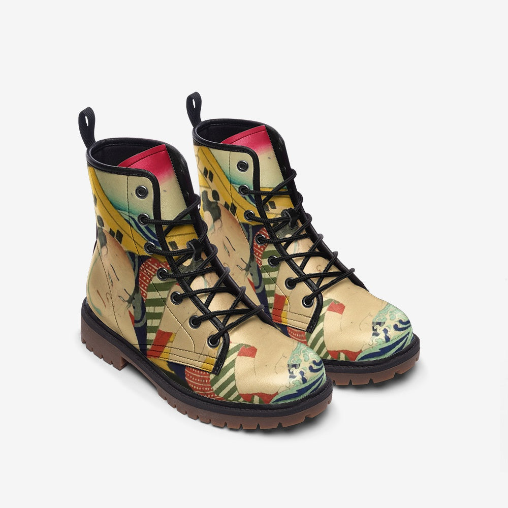 Ukiyo-e Japan Vegan Leather Combat Boots