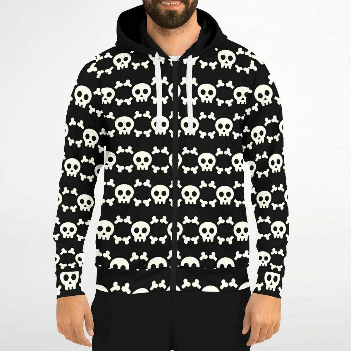 Athletic Zip-Up Hoodie Skull and Bones