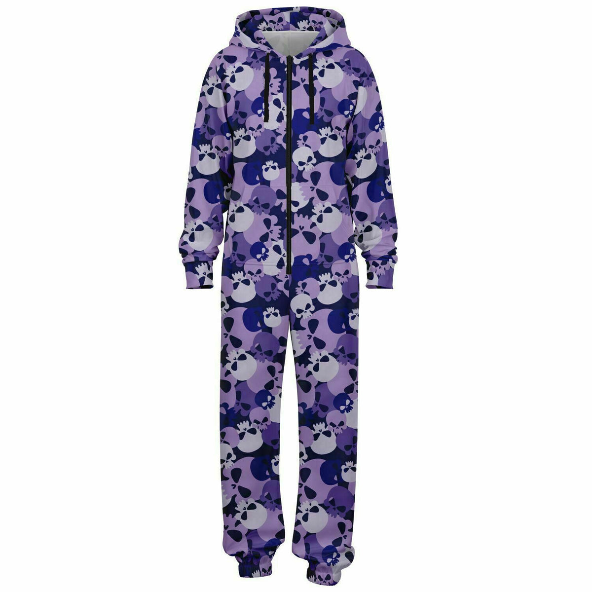 Indigo Skull Hoodie Jumpsuit Loungewear, Rave Festival Wear, makaber, Gothic, 