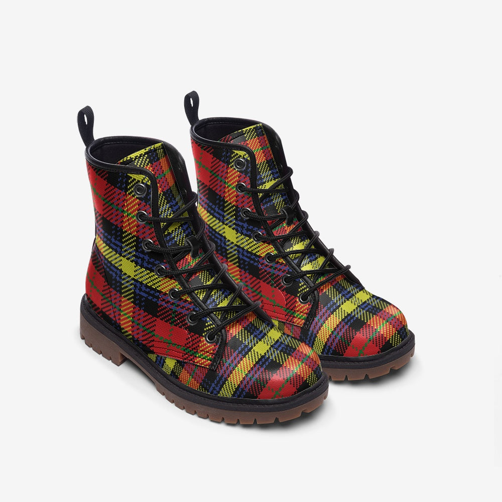 Bottes de combat en cuir végétalien tartan multi