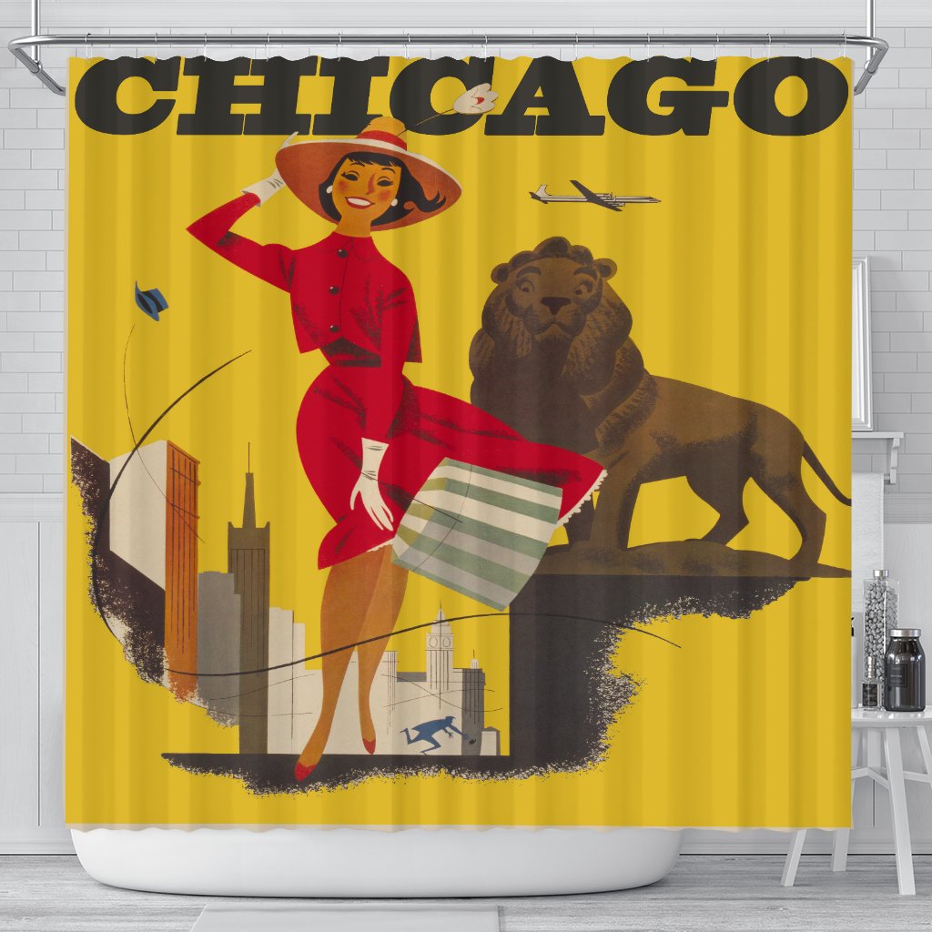 Vintage Chicago Travel Poster Shower Curtain - Futureisretro