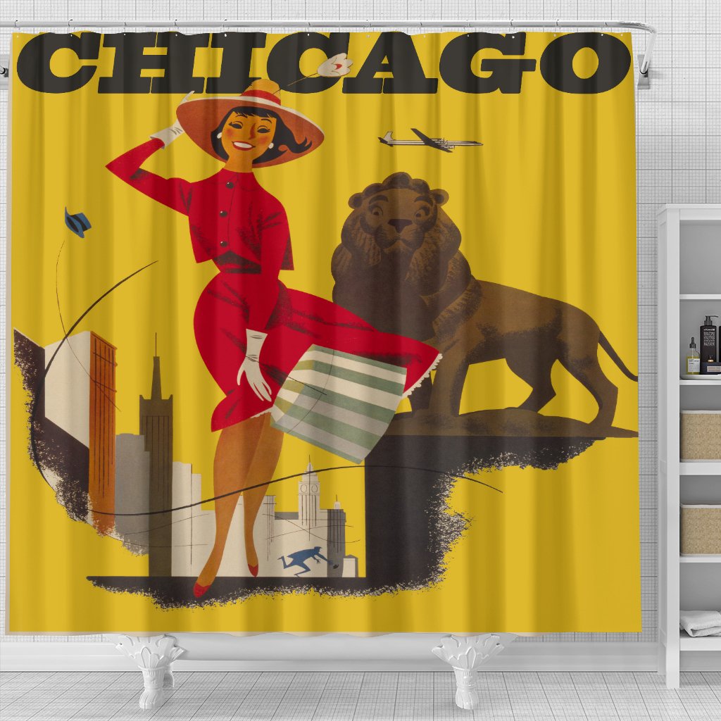 Vintage Chicago Travel Poster Shower Curtain - Futureisretro