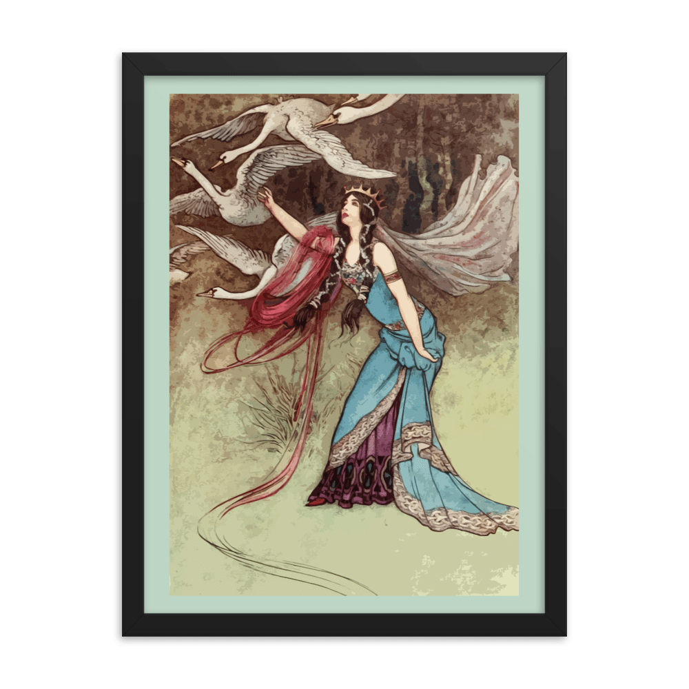 Alphonse Mucha Vintage Swans Framed Art Print - Futureisretro