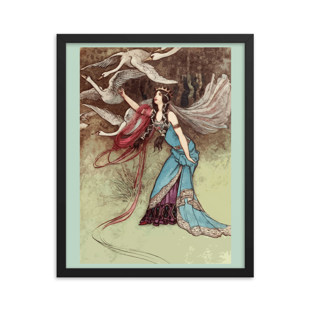 Alphonse Mucha Vintage Swans Framed Art Print - Futureisretro