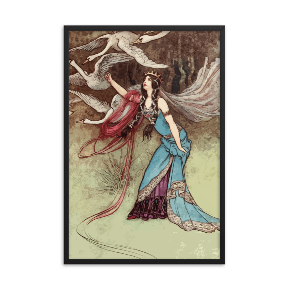 Alphonse Mucha Vintage Swans Framed Art Print - Futureisretro