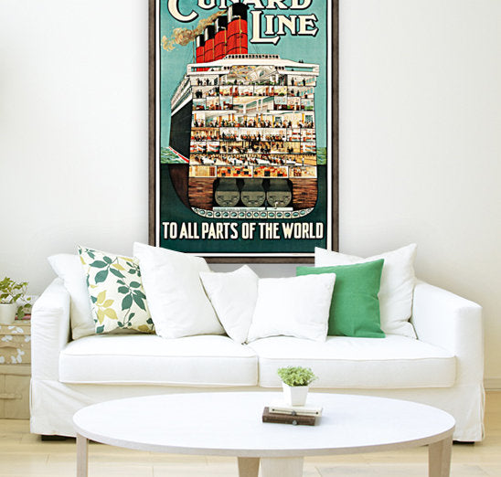 Cunard Line In alle Teile der Welt Reiseplakat