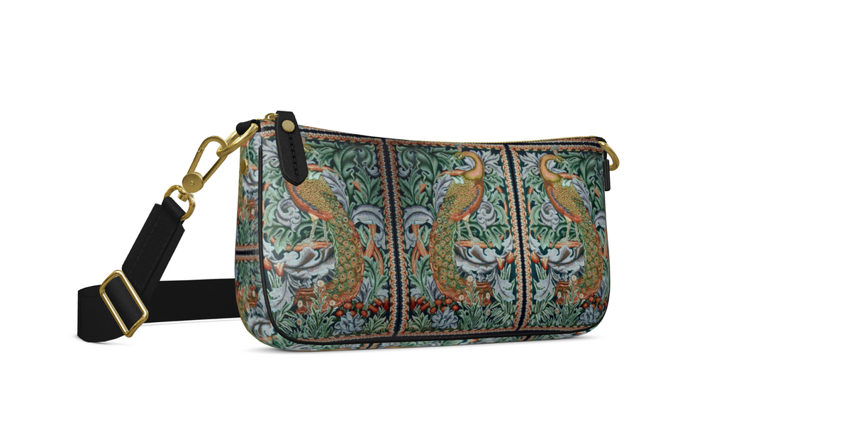 Sling bag, Art Nouveau Nappa Leather Handbag, William Morris Print leather zip top handbag, Art Nouveau Bag