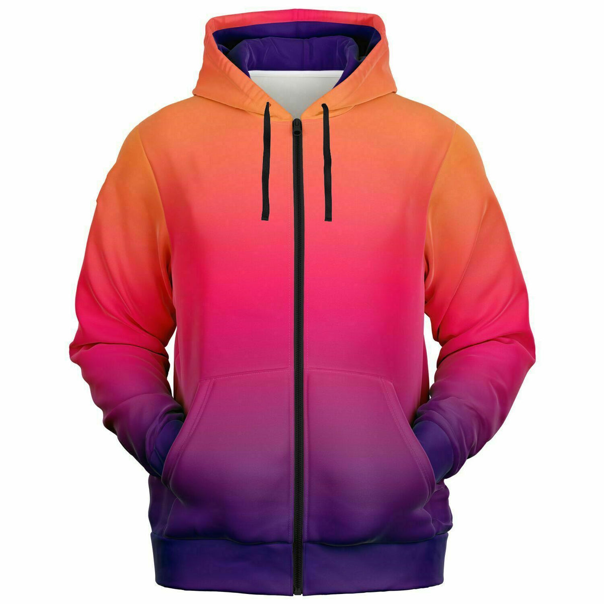 hoodie with an ombre colour scheme from orange to purple