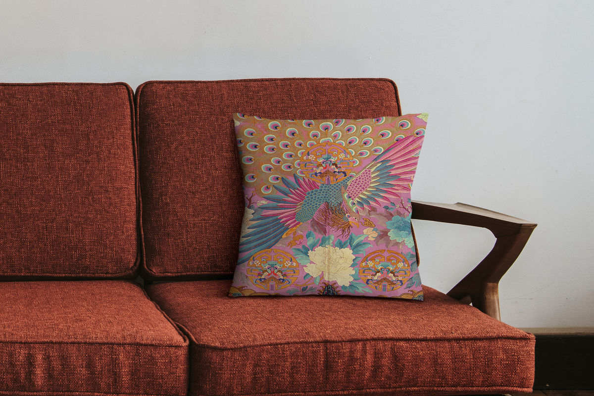 Cushion Cover Vintage Chinese Kimono Design, Velvet and Cotton