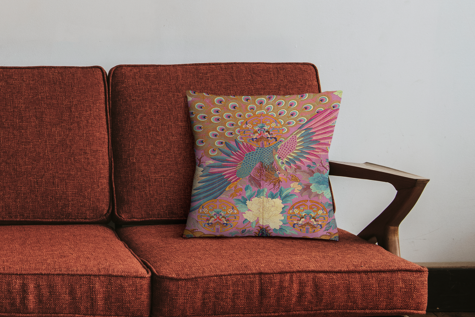 Cushion Cover Vintage Chinese Kimono Design, Velvet and Cotton